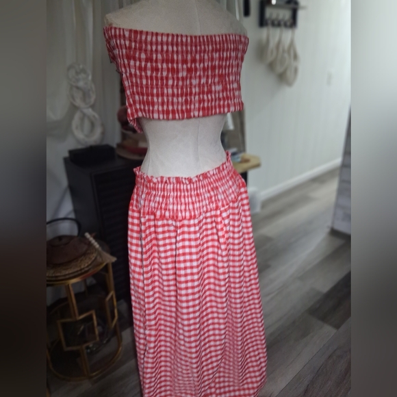 A New Day Red Gingham Maxi Skirt with Top Fit XL Top To 2x - Picture 2 of 5